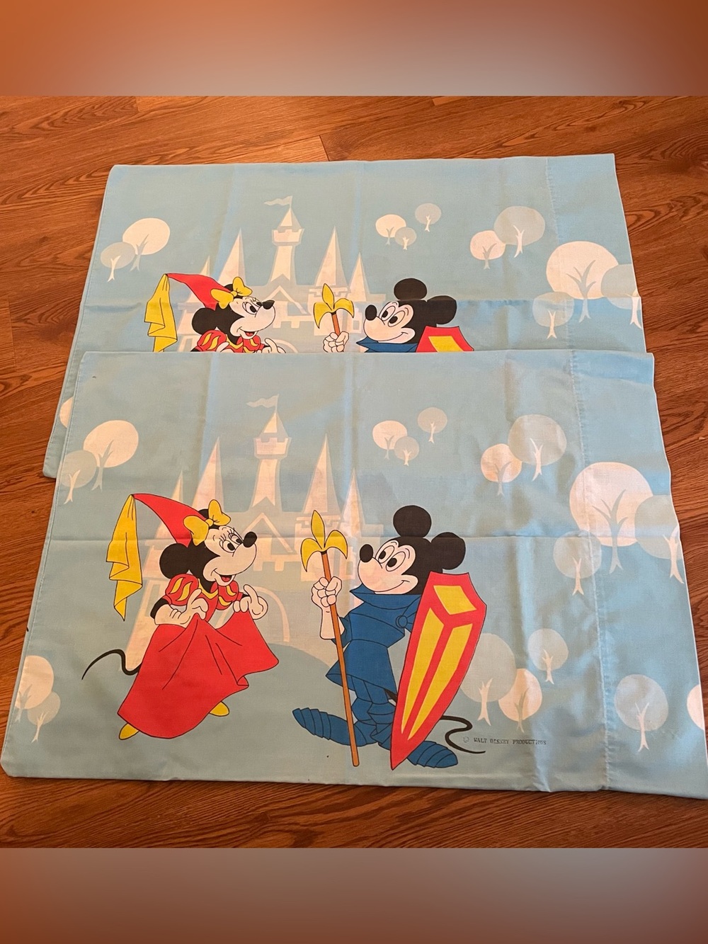 Vintage 1970’s Disney Pillow‎ Cases Pair Standard Mickey Minnie Donald Pluto USA